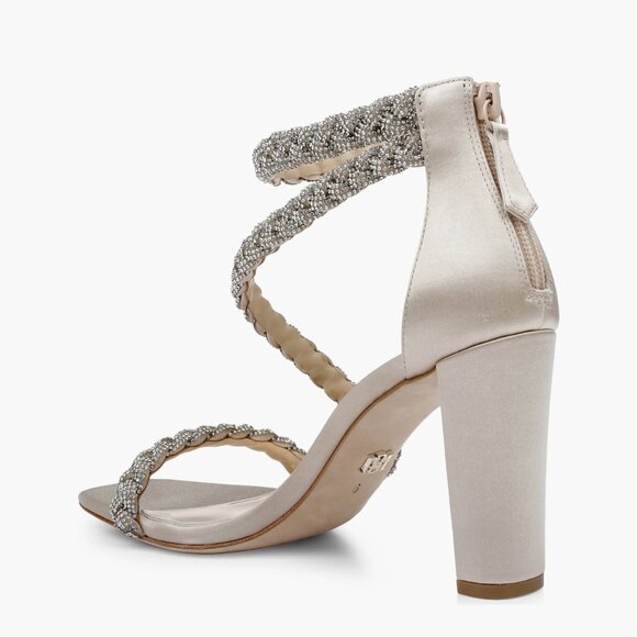 NEW  Badgley Mischka Collection Fenix Embellished Ankle Strap Sandal Soft Gold - Picture 2 of 8